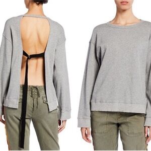 Pam & Gela Open Back Sweatshirt Grey Black Distressed Hems Stylish Women’s M